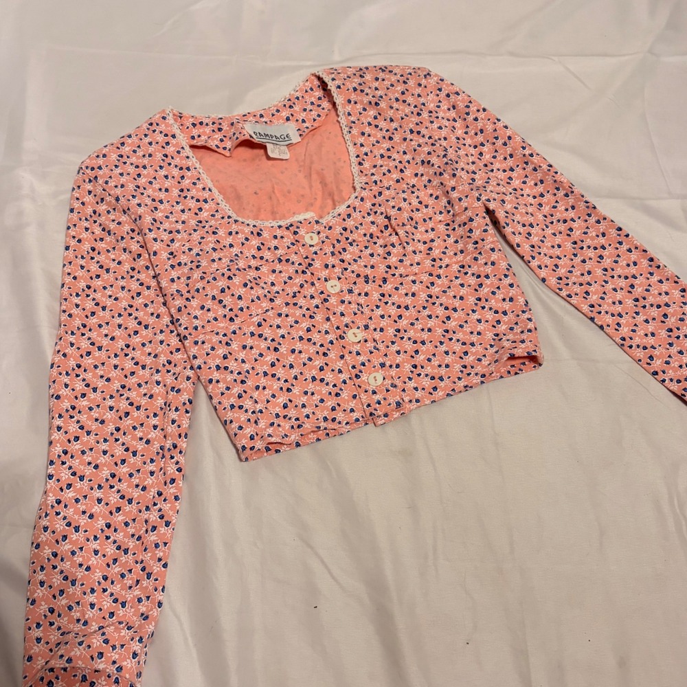 Vintage RAMPAGE Pink Floral Skirt with dainty print and lace detailing - Picture 6 of 16
